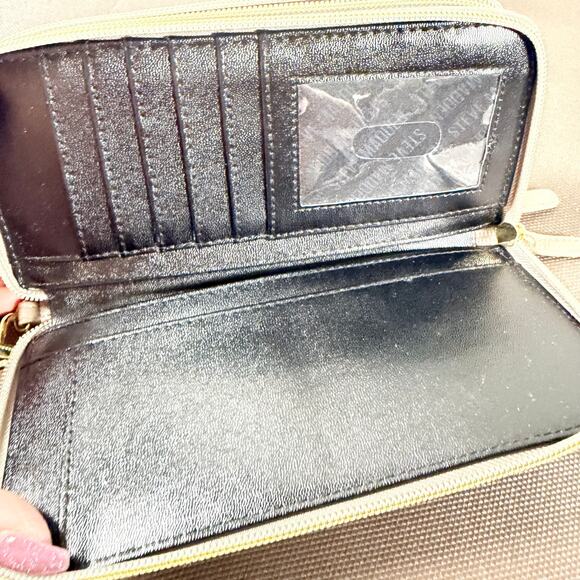 Steve Madden Zip Around Wallet Leather Black Taupe Purse - Picture 6 of 10
